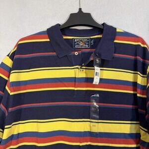 Men's Short Sleeve Rugby Golf Polo Shirt XL Blue Yellow Red Striped NEW Casual